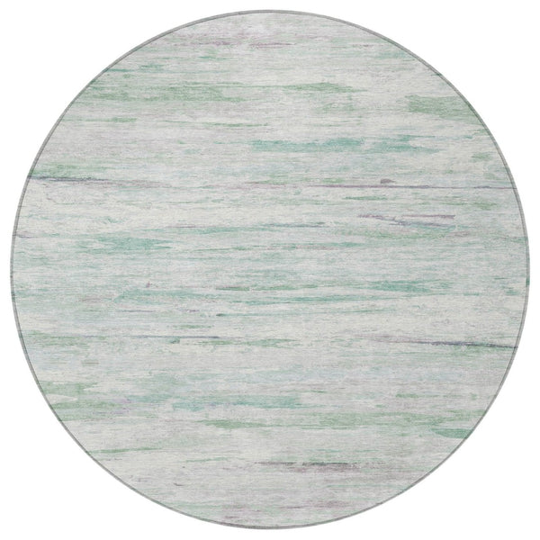 HomeRoots 5' Artichoke Green and Ivory Abstract Area Rug - Stylish, Washable Design for Indoor and Outdoor Use 8' Round 628190