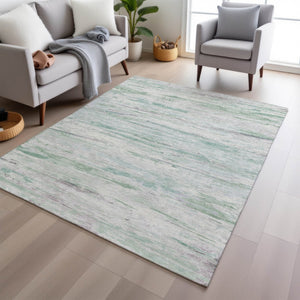 HomeRoots 5' Artichoke Green and Ivory Abstract Area Rug - Stylish, Washable Design for Indoor and Outdoor Use 9' X 12' 628192