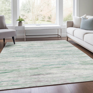 HomeRoots 5' Artichoke Green and Ivory Abstract Area Rug - Stylish, Washable Design for Indoor and Outdoor Use 9' X 12' 628192
