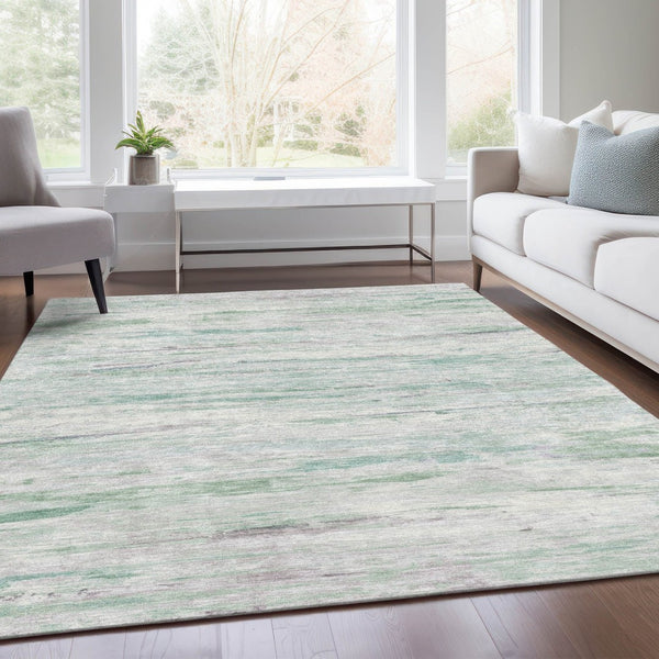 HomeRoots 5' Artichoke Green and Ivory Abstract Area Rug - Stylish, Washable Design for Indoor and Outdoor Use 9' X 12' 628192