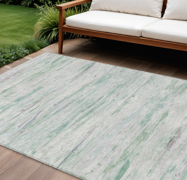 HomeRoots 5' Artichoke Green and Ivory Abstract Area Rug - Stylish, Washable Design for Indoor and Outdoor Use 10' X 14' 628193