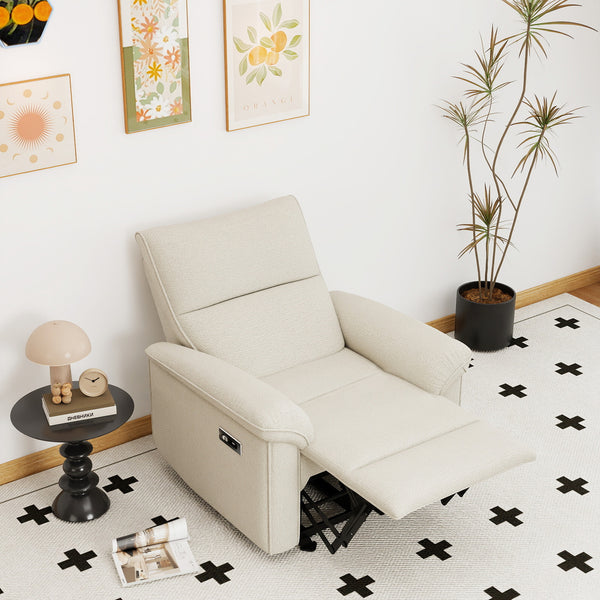 English Elm Wall Zero Wall Power Recliner Chair with Overstuffed Backrest, USB Type-C Charging Port, Space-Saving Electric Recliner for Small Rooms Beige+Grey W1028S00053