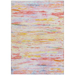 HomeRoots 5' Vibrant Coral and Yellow Abstract Indoor Outdoor Area Rug – Stain-Resistant, Machine Washable Design 5' X 8' 628201