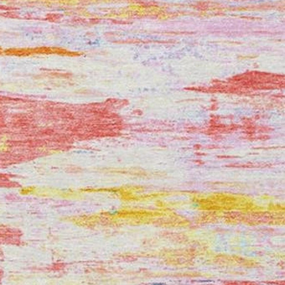 HomeRoots 5' Vibrant Coral and Yellow Abstract Indoor Outdoor Area Rug – Stain-Resistant, Machine Washable Design 5' X 8' 628201