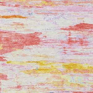 HomeRoots 5' Vibrant Coral and Yellow Abstract Indoor Outdoor Area Rug – Stain-Resistant, Machine Washable Design 5' X 8' 628201