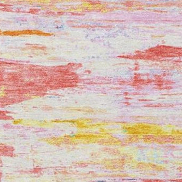 HomeRoots 5' Vibrant Coral and Yellow Abstract Indoor Outdoor Area Rug – Stain-Resistant, Machine Washable Design 5' X 8' 628201