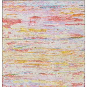 HomeRoots 5' Vibrant Coral and Yellow Abstract Indoor Outdoor Area Rug – Stain-Resistant, Machine Washable Design 5' X 8' 628201