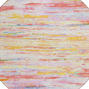 HomeRoots 5' Vibrant Coral and Yellow Abstract Indoor Outdoor Area Rug – Stain-Resistant, Machine Washable Design 8' Round 628202