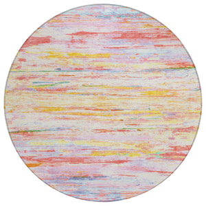 HomeRoots 5' Vibrant Coral and Yellow Abstract Indoor Outdoor Area Rug – Stain-Resistant, Machine Washable Design 8' Round 628202