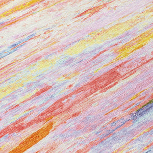 HomeRoots 5' Vibrant Coral and Yellow Abstract Indoor Outdoor Area Rug – Stain-Resistant, Machine Washable Design 8' Round 628202