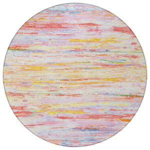 HomeRoots 5' Vibrant Coral and Yellow Abstract Indoor Outdoor Area Rug – Stain-Resistant, Machine Washable Design 8' Round 628202