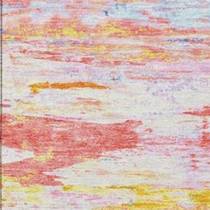 HomeRoots 5' Vibrant Coral and Yellow Abstract Indoor Outdoor Area Rug – Stain-Resistant, Machine Washable Design 8' X 10' 628203