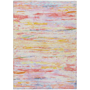 HomeRoots 5' Vibrant Coral and Yellow Abstract Indoor Outdoor Area Rug – Stain-Resistant, Machine Washable Design 8' X 10' 628203