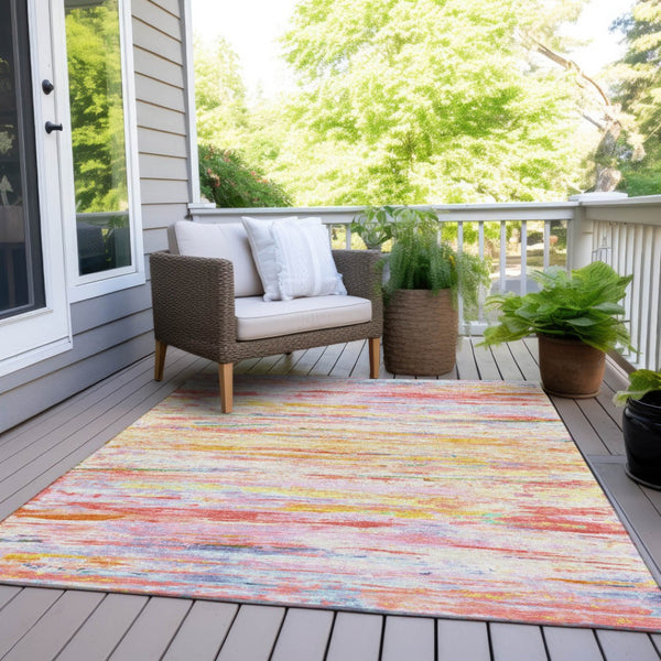 HomeRoots 5' Vibrant Coral and Yellow Abstract Indoor Outdoor Area Rug – Stain-Resistant, Machine Washable Design 8' X 10' 628203