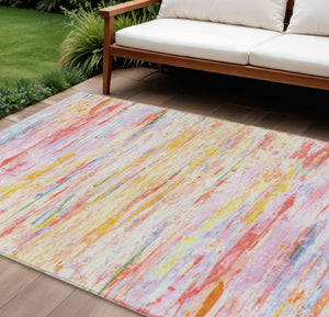 HomeRoots 5' Vibrant Coral and Yellow Abstract Indoor Outdoor Area Rug – Stain-Resistant, Machine Washable Design 9' X 12' 628204