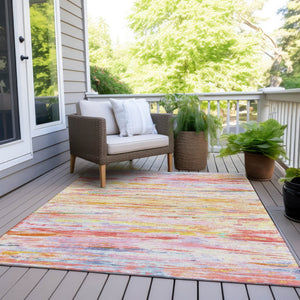 HomeRoots 5' Vibrant Coral and Yellow Abstract Indoor Outdoor Area Rug – Stain-Resistant, Machine Washable Design 9' X 12' 628204