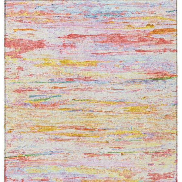 HomeRoots 5' Vibrant Coral and Yellow Abstract Indoor Outdoor Area Rug – Stain-Resistant, Machine Washable Design 10' X 14' 628205