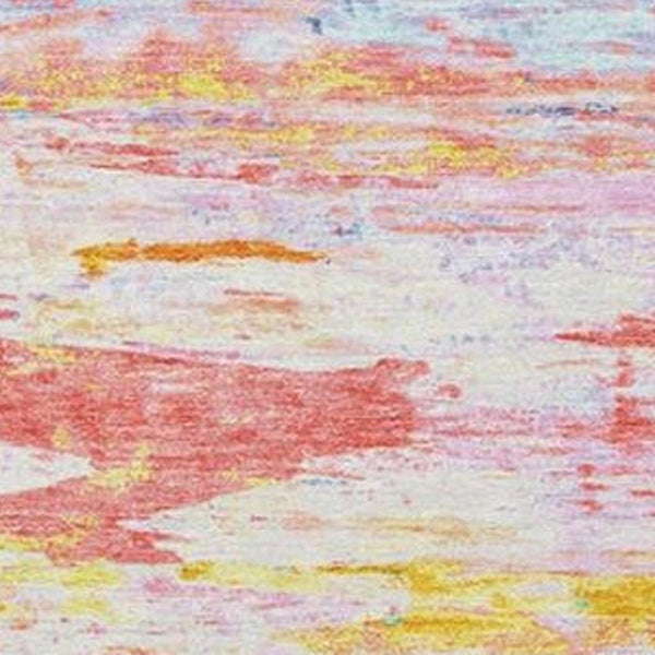 HomeRoots 5' Vibrant Coral and Yellow Abstract Indoor Outdoor Area Rug – Stain-Resistant, Machine Washable Design 10' X 14' 628205