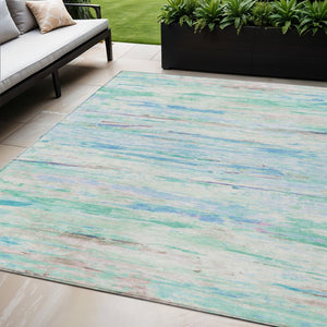 HomeRoots 5' Teal Blue and Ivory Abstract Indoor Outdoor Area Rug - Stylish, Washable, and Durable for Any Space 5' X 8' 628219