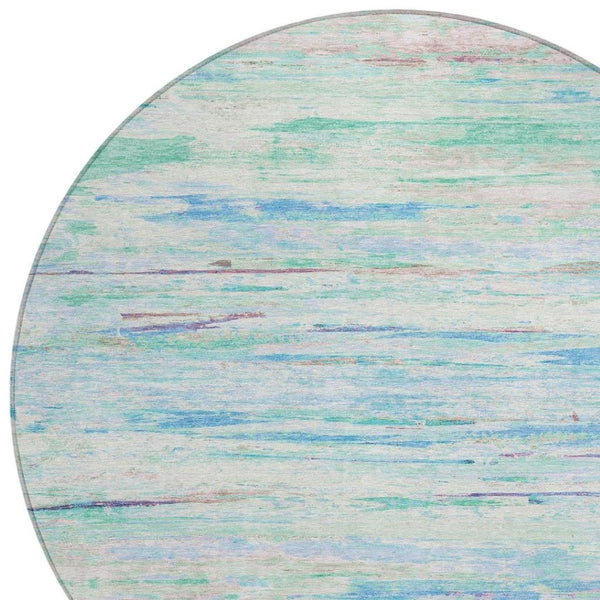 HomeRoots 5' Teal Blue and Ivory Abstract Indoor Outdoor Area Rug - Stylish, Washable, and Durable for Any Space 8' Round 628220