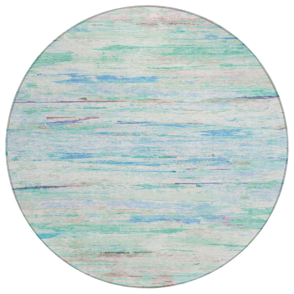 HomeRoots 5' Teal Blue and Ivory Abstract Indoor Outdoor Area Rug - Stylish, Washable, and Durable for Any Space 8' Round 628220