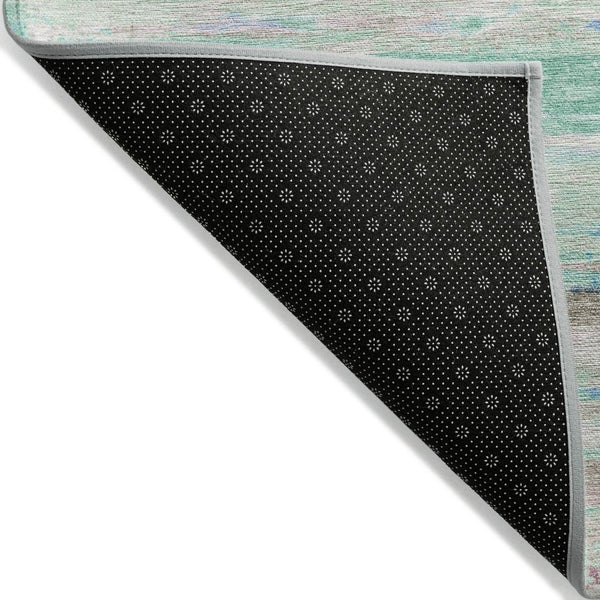 HomeRoots 5' Teal Blue and Ivory Abstract Indoor Outdoor Area Rug - Stylish, Washable, and Durable for Any Space 8' Round 628220