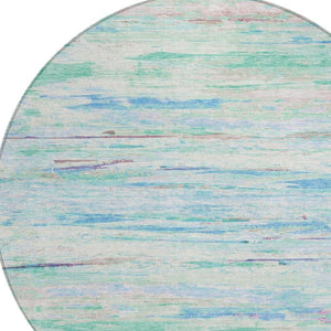 HomeRoots 5' Teal Blue and Ivory Abstract Indoor Outdoor Area Rug - Stylish, Washable, and Durable for Any Space 8' Round 628220