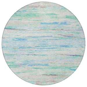 HomeRoots 5' Teal Blue and Ivory Abstract Indoor Outdoor Area Rug - Stylish, Washable, and Durable for Any Space 8' Round 628220