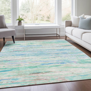 HomeRoots 5' Teal Blue and Ivory Abstract Indoor Outdoor Area Rug - Stylish, Washable, and Durable for Any Space 8' X 10' 628221