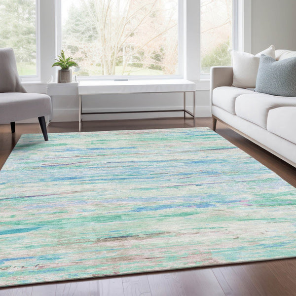 HomeRoots 5' Teal Blue and Ivory Abstract Indoor Outdoor Area Rug - Stylish, Washable, and Durable for Any Space 8' X 10' 628221