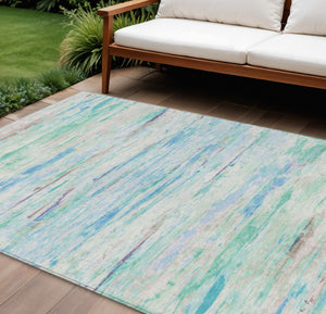 HomeRoots 5' Teal Blue and Ivory Abstract Indoor Outdoor Area Rug - Stylish, Washable, and Durable for Any Space 9' X 12' 628222