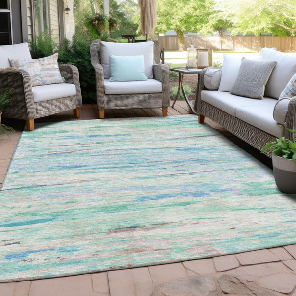 HomeRoots 5' Teal Blue and Ivory Abstract Indoor Outdoor Area Rug - Stylish, Washable, and Durable for Any Space 9' X 12' 628222