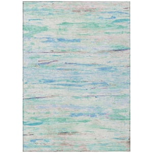 HomeRoots 5' Teal Blue and Ivory Abstract Indoor Outdoor Area Rug - Stylish, Washable, and Durable for Any Space 9' X 12' 628222