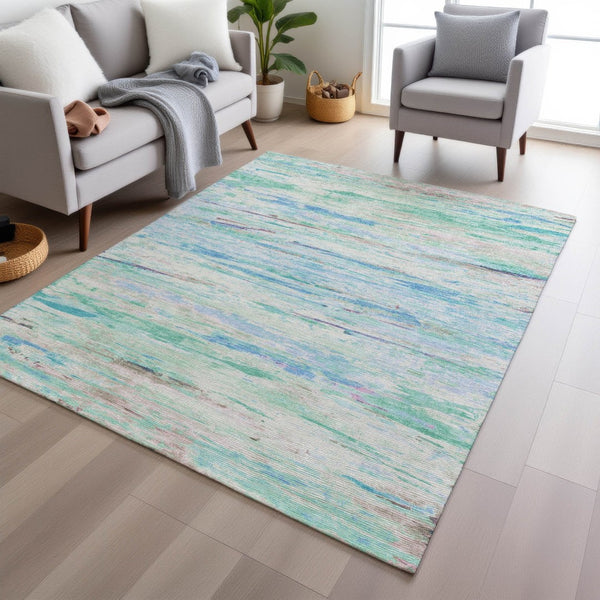 HomeRoots 5' Teal Blue and Ivory Abstract Indoor Outdoor Area Rug - Stylish, Washable, and Durable for Any Space 9' X 12' 628222