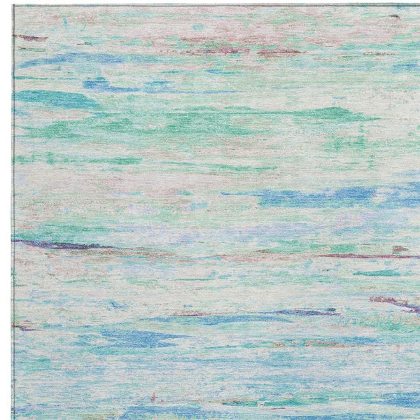 HomeRoots 5' Teal Blue and Ivory Abstract Indoor Outdoor Area Rug - Stylish, Washable, and Durable for Any Space 10' X 14' 628223