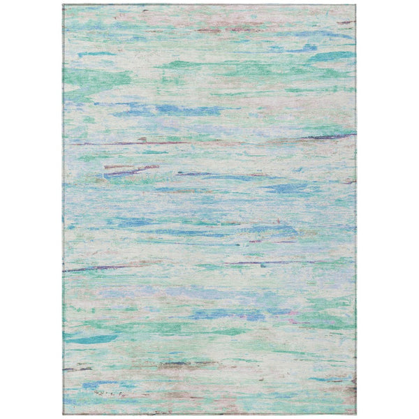 HomeRoots 5' Teal Blue and Ivory Abstract Indoor Outdoor Area Rug - Stylish, Washable, and Durable for Any Space 10' X 14' 628223