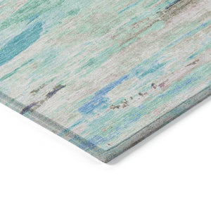 HomeRoots 5' Teal Blue and Ivory Abstract Indoor Outdoor Area Rug - Stylish, Washable, and Durable for Any Space 10' X 14' 628223