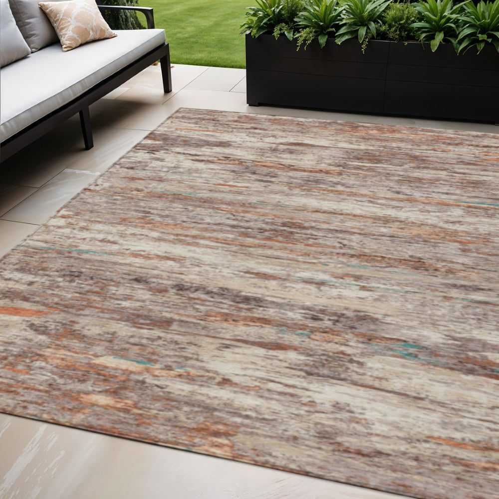 HomeRoots 5' Terra Cotta and Beige Abstract Washable Area Rug – Stylish, Durable, Perfect for Indoor/Outdoor Use 5' X 8' 628225