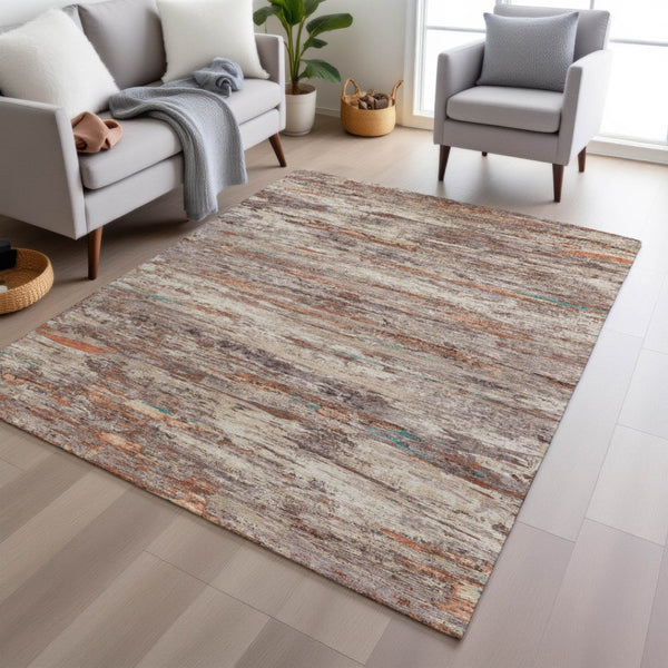 HomeRoots 5' Terra Cotta and Beige Abstract Washable Area Rug – Stylish, Durable, Perfect for Indoor/Outdoor Use 5' X 8' 628225