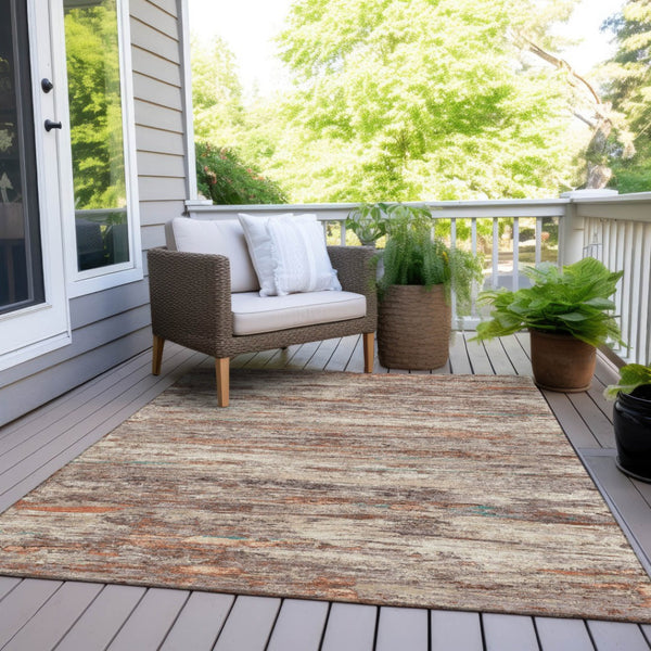 HomeRoots 5' Terra Cotta and Beige Abstract Washable Area Rug – Stylish, Durable, Perfect for Indoor/Outdoor Use 5' X 8' 628225
