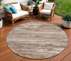 HomeRoots 5' Terra Cotta and Beige Abstract Washable Area Rug – Stylish, Durable, Perfect for Indoor/Outdoor Use 8' Round 628226