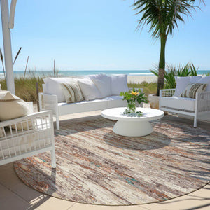 HomeRoots 5' Terra Cotta and Beige Abstract Washable Area Rug – Stylish, Durable, Perfect for Indoor/Outdoor Use 8' Round 628226