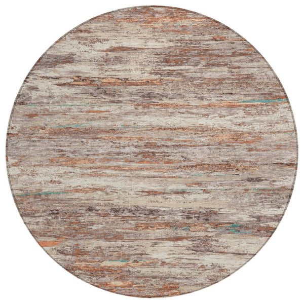 HomeRoots 5' Terra Cotta and Beige Abstract Washable Area Rug – Stylish, Durable, Perfect for Indoor/Outdoor Use 8' Round 628226