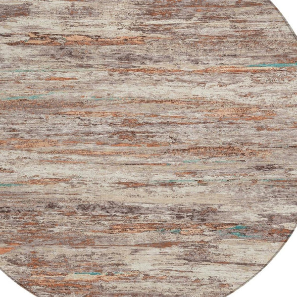 HomeRoots 5' Terra Cotta and Beige Abstract Washable Area Rug – Stylish, Durable, Perfect for Indoor/Outdoor Use 8' Round 628226