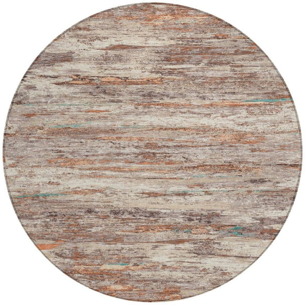 HomeRoots 5' Terra Cotta and Beige Abstract Washable Area Rug – Stylish, Durable, Perfect for Indoor/Outdoor Use 8' Round 628226