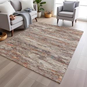 HomeRoots 5' Terra Cotta and Beige Abstract Washable Area Rug – Stylish, Durable, Perfect for Indoor/Outdoor Use 8' X 10' 628227