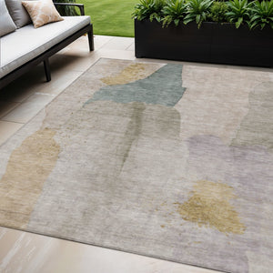 HomeRoots 5' Contemporary Beige and Taupe Abstract Washable Area Rug for Indoor and Outdoor Spaces 5' X 8' 628237