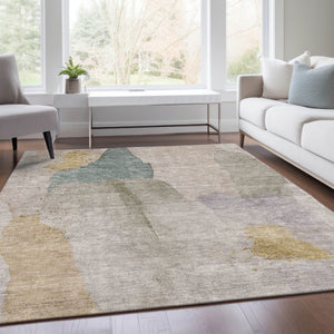 HomeRoots 5' Contemporary Beige and Taupe Abstract Washable Area Rug for Indoor and Outdoor Spaces 5' X 8' 628237