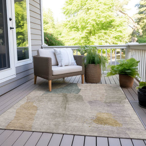 HomeRoots 5' Contemporary Beige and Taupe Abstract Washable Area Rug for Indoor and Outdoor Spaces 5' X 8' 628237