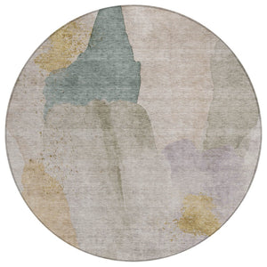 HomeRoots 5' Contemporary Beige and Taupe Abstract Washable Area Rug for Indoor and Outdoor Spaces 8' Round 628238